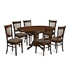 East west furniture keva7 esp c 7 piece kitchen table chairs set consist of an oval dining room table with butterfly leaf and 6 linen fabric upholstered chairs 42×60 inch espresso  urban country home decor
