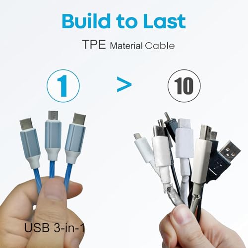 Image of 3-in-1 USB Charging Cable - Triple Port Type-C /Micro USB Fast Charger & Sync Cord for Smartphones, Tablets - Colorful & Compact