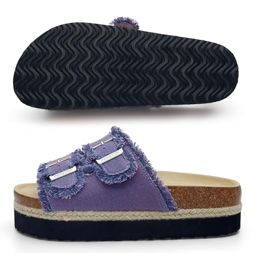 Image of PepStep Slide Sandals for Women with Soft Cork Footbed and Strap, Ladies Fashion Platform Slide Sandals Comfortable Slip On Style
