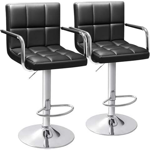 Homall Bar Stools Modern PU Leather Adjustable Swivel Barstools, Armless Hydraulic Kitchen Counter Bar Stool Extra Height Square Island Barstool with Back Set of 2 (Black) Cover