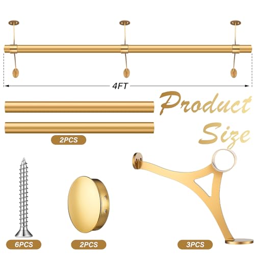 Image of Zonon 4 ft Bar Foot Rail Kit Gold Undercounter Mount Hardware and Tubing Complete Kit Foot Railing for Bar Dome End Cap Stainless Steel Brass Finish for Kitchen Island Indoor Outdoor