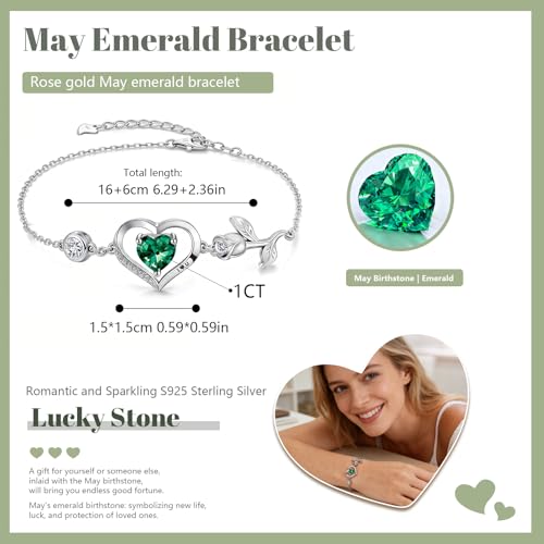 Image of 1CT Rose Heart Bracelet Moissanite Lab-Grown Sapphire Ruby Emerald&More 18K White Rose Gold Plated Anniversary Birthday Gift for Wife Girlfriend Mom Daughter Mothers Day Gift for Mom