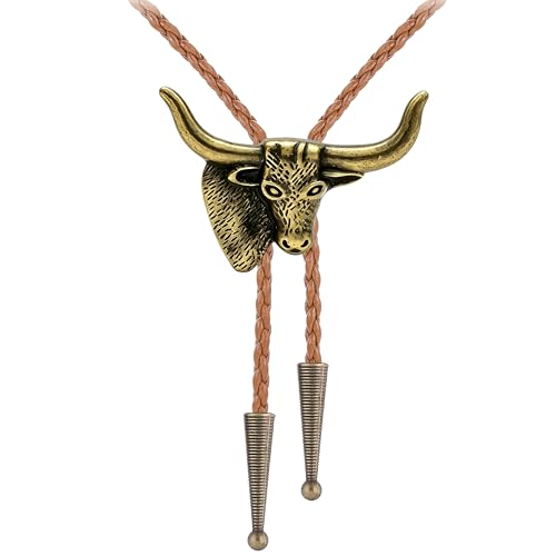 Image of Jeilwiy Bolo Tie for Men Western Cowboy Tie Necklace Gold Bolo Tie Leather Necktie Halloween Tie Accessories for Women