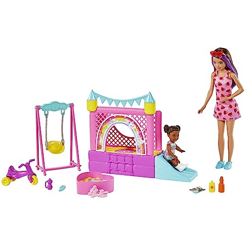 Barbie Coffret Skipper Baby-Sitter Château Gonflable avec Poupée Skipper Baby-Sitter, Poupée Bébé, Balançoire et Accessoires, Jouet Enfant, Dès 3 Ans,...