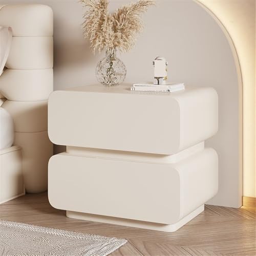 HJYBFA Mesita de Noche Cuero Minimalista y Moderna con cajones, práctica Mesa Auxiliar para Sala de Estar o Dormitorio (Beige, 45 x 40 x 50 cm)