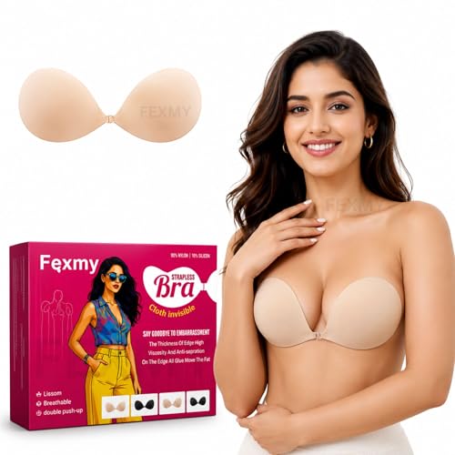 Image of Women's & Girl's Strapless Push Up Wire Free Stick On Invisible Bra, Sticky Liftup Silicone, Stick on Bra for Backless Dress Free Size B Cup
