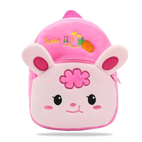 BEMBIKA Kindergarten Cute Cartoon Kids School Bag for Boys and Girls, Toddler Preschool Plush Travel Schoolbag, Perfect Book Bag, Casual Backpack for Kids  (Fabric Cute Bunny Pink)