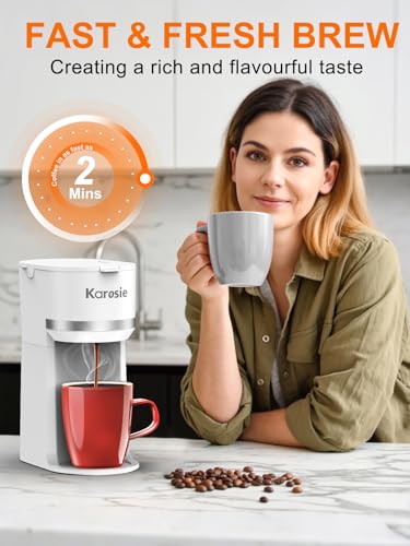 Image of Single Serve Coffee Maker for K-Cup and Grounds, Fast Brew, 6-12 oz Brew Sizes Single Cup Coffee Maker Fits 5.5 inch Mugs, One-Button Small Coffee Maker, Descaling Reminder,White,9.45 Inches