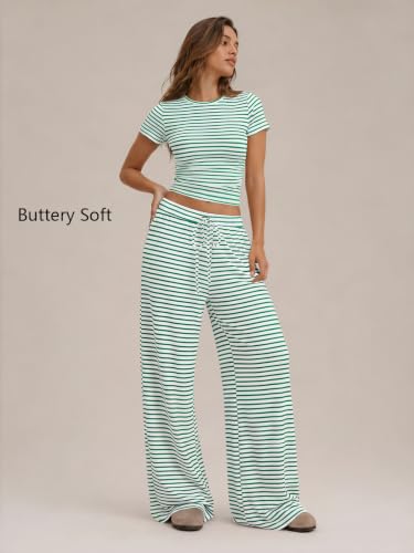 Image of Trendy Queen 2 Piece Matching Summer Lounge Set Womens Side Ruching Top Wide Leg Pants Sets with Pockets
