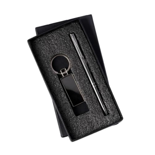 Image of Personalised Ball Pen and Keychain Gift Set, Black with Silver Clip, Corporate Gift