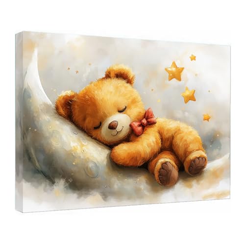Peinture Toile Petit Ours Endormi Brun Café 40x60 - Solution Décoration Rigolote Toilettes
