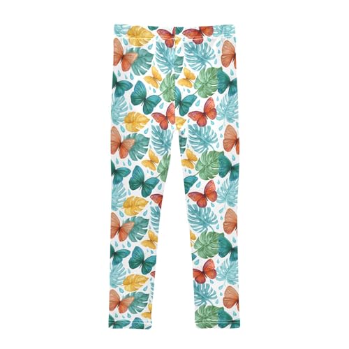 Butterfly Palm Leaves Girls Leggings Kids Yoga Pants Athletic Tights Pants 4-10 Years2