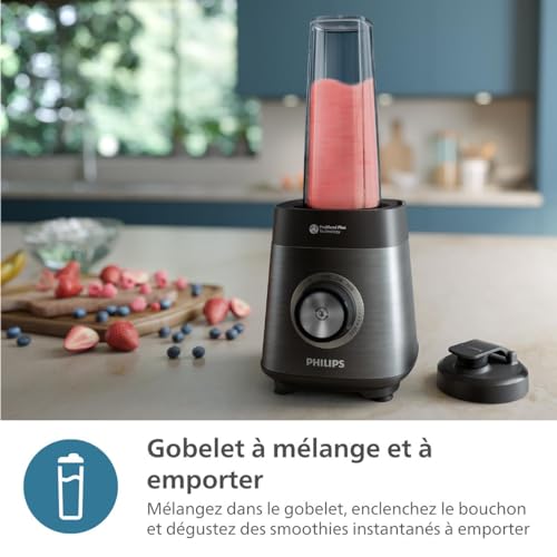 Philips Série 5000 Blender, Moteur ProBlend Plus 1200 W, Préparation de Smoothies Épais à Base de Fruits Surgelés, Capacité de 2 Litres, Nettoyage Sans Effort, Application HomeId, Noir (HR3041-00 – Image 5
