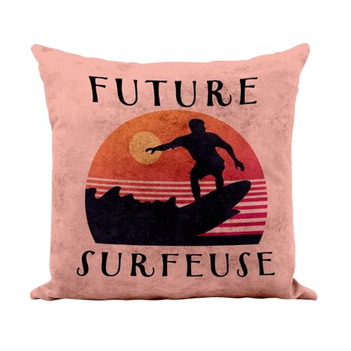 Coussin rose future surfeuse 40x40 cm housse incluse toucher cuir - 2