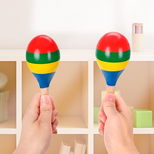 image for KINYFY 2 Pcs Maracas, 7.9 Inch Hand Percussion Rattles, Wooden Rumba S