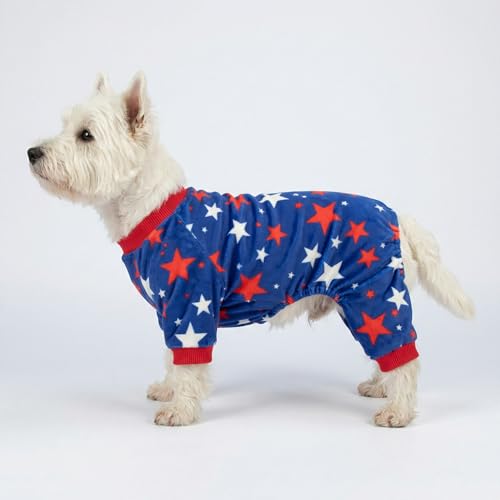 Image of Fitwarm 4th of July Dog Pajamas, Patriotic Stars Dog Clothes for Small Dogs Boy Girl, Dog Onesie with Feet, Pet Outfit, Red, Blue, White, XXL