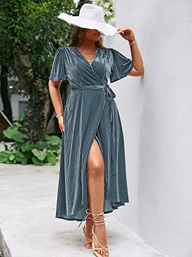 Image of BerryGo Women's Velvet V Neck Wrap Semi Formal Dress Cocktail Party Maxi Dress for Wedding Guest