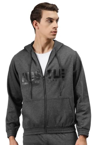 Image of Hubberholme Men's Cotton Blend Hustle Printed Hooded Sweatshirt