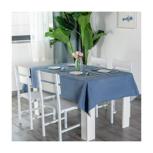 AMDXD Manteles de Algodon y Lino, Simple Color Sólido Mantel Antimanchas Rectangular para Bodas Fiesta Buffet Navidad Cumpleaños Restaurante, Azul, 140x120CM