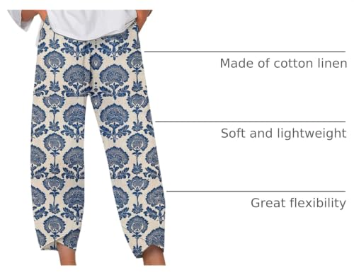 Image of DMOYALA Linen Pants for Women Summer Casual Wide Leg Capri Pants Loose Fit Palazzo Pants Cropped Beach Pants with Pockets