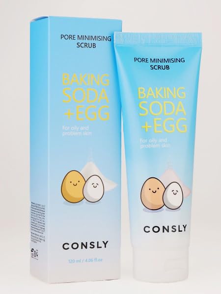 CONSLY_Baking Soda & Egg Face Scrub, Deep Cleansing and Exfoliating Scrub for Oily and Problem Skin, Reduces Pores and Blackheads, Improves Skin Texture