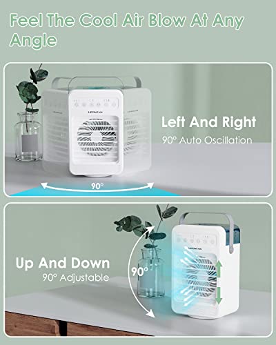 LIPONTAN Climatiseur Mobile Silencieux Refroidisseur d'air Portable Ventilateur Purificateur Humidificateur avec 3 Timer | Oscillation 90°| 3 Modes | 4 Niveaux | Led Colorées - Réservoir d'eau 600ml - Image 6