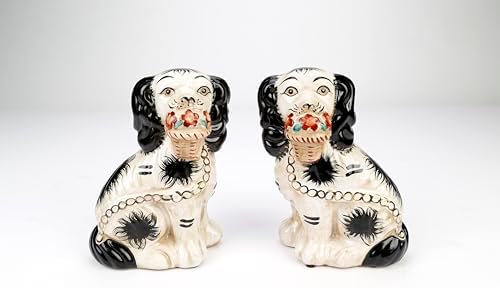 AA Importing Black and White Dogs with Flower Baskets, Set of 2