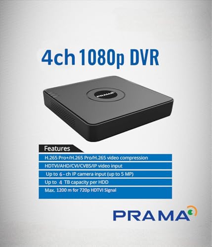 Image of PRAMA PT-DR1A04G-K1 4 Channel 1080p DVR, H.265 Pro+ /H.264+ Video Compression, HDTVI /AHD /CVI /CVBS /IP Video Input,1 SATA Interface, Up to 4 TB Capacity for Each Disk.