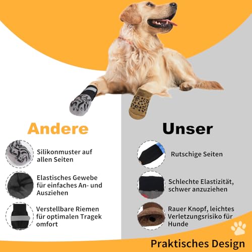 Deepton 2 Paar Hundesocken Anti Rutsch, Weiche Hundeschuhe Pfotenschutz Outdoor, Pfotenschutz Hund mit Verstellbarem Klettverschluss, Hundesocken Leckschutz für den Innen- und Außenbereich, L