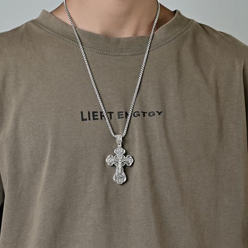 Sterling Silver Cross Necklace for Men Women, Archangel Saint Michael Cross Pendant for Boys, Jesus Crucifix Pendant Christmas Gift3