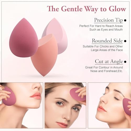 Image of Ultra Soft Professional Sponge Set for Face Makeup (4 Pcs) | Makeup Sponges for Liquid & Cream Products | Latex-Free, Reusable & Washable (Multicolor)