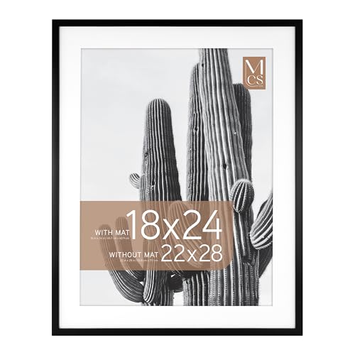 MCS Everline Collection 22x28 Matted Poster Frame with 18x24 Picture Display Black Vertical & Horizontal Wall Hanging Large Frame for Photos Posters & Art Prints (1-Pack)