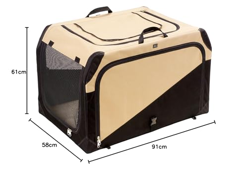 HUNTER faltbare Hundebox, Farbe: beige, faltbar & leicht transportierbar, stabil durch Gestänge & Heringe, Mesh-Fenster für Luft & Sichtkontakt, kuschelige Liegematte waschbar, Größe: L
