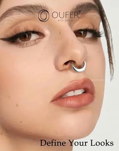 OUFER Titanium Septum Rings, 16G Septum Jewelry, Clicker Septum Nose Piercing Jewelry Hoops, Silver Gold Hinged Segment Daith Piercing Jewelry for Women Men-8mm/10mm3