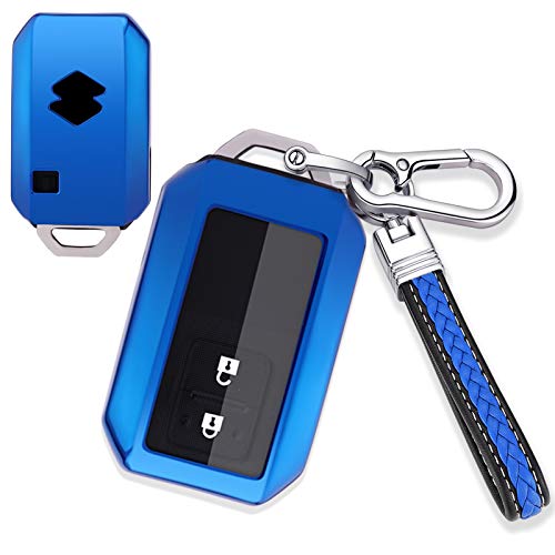 インテリジェントキーケース スズキに適,SUZUKI 新型 ジムニー JB64W ; 新型 ジムニー シエラ JB74W ; 新型 スイフト XG,RS,SPORTS ; 新型 ワゴンR MH35S ; 新型 ワゴンRスティングレー MH34S に適用,優質なTPU材料を使用して 耐衝撃 スクラッチ防止 でファッションなスマートキーホルダー -ブルー