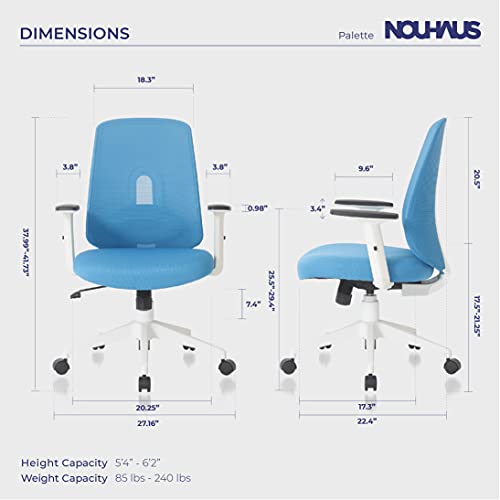 Nouhaus Palette Ergonomic Office Chair Comfortable Swivel Computer Desk Chair, Lumbar Adjust Rolling Chair. (Blue) #TOP4
