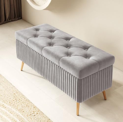 Aoasious 北欧 ロング 収納 チェンジングスツール 玄関 ソファ スツール 長方形 フィッティングルーム おもちゃ箱 ベルベット座面 大型収納 ベンチ ピンク 40*40*45cm (グレー)