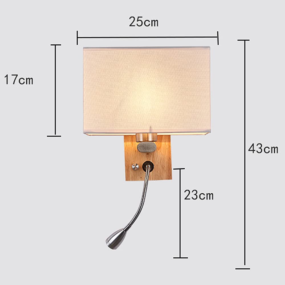 Betos Applique murale à LED, lampe de lecture pour hôtel, lampe de chevet avec abat-jour en tissu pour LED, idéale pour chambre à coucher, salon, couloir, hôtel (blanc chaud)