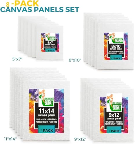 Image of Cotton Canvas Board for Oil Acrylic Painting Set (2X(5x7, 8x10, 9x12, 10x14) Multi Pack, Primed White Blank- Artist Canvas Boards for Painting, ((Total 8 PC (2X(5x7, 8x10, 9x12, 10x14)))
