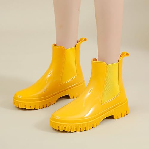 Gummistiefeletten Damen, Gummistiefel Damen Kurze Gartenschuhe Outdoor Gummistiefeletten Halbhoch Boots Anti Rutsch Regenschuhe Stiefel Rain Winddicht Regenstiefel Gelb 41