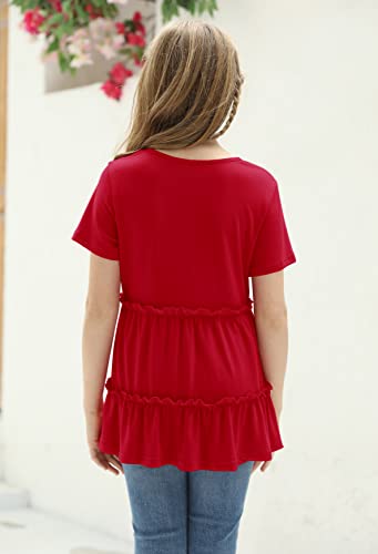 Image of Haloumoning Girls Crew Neck T Shirts Peplum Babydoll Tops Tees 4-15 Years | Girls T-Shirts, Casual Loose Tunic Tops, Cute Ruffle T Shirts, Short Sleeve Shirts, Long Sleeve Blouse