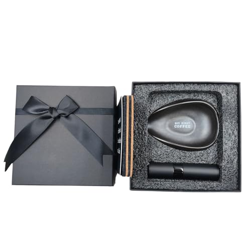 GEMINI Ceramic Coffee Bean Dosing Cup,Felt Coasters,Coffee Spray Bottle - Espresso Accessories Kit for Espresso Enthusiasts - Ideal Gift for Dad (Black)