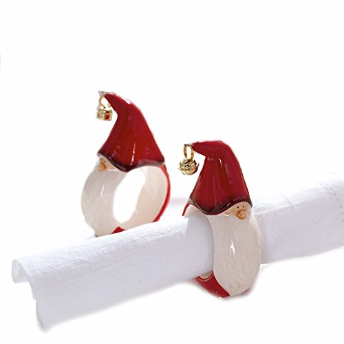 4 x Serviettenringe WICHTEL Serviettenhalter rot Dolomit Weihnachten...