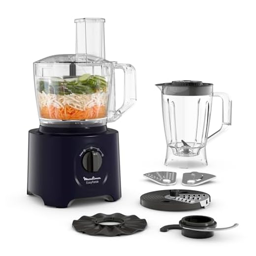 Robot da cucina multifunzione Moulinex Easy Force, 800 W, 25 funzioni, 2 velocità + Pulse, 6 accessori di cui 1 frullatore incluso, Compact FP247810, Blu notte