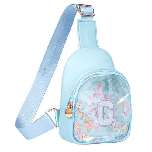Image of COSHAYSOO Personalized Christmas Birthday Gifts Burr Basket Stuffers for Girls Blue Purse Sling Bag Crossbody Girl Cute Funny Cool Mini Travel Fashion Accessories Monogrammed Initial Letter G