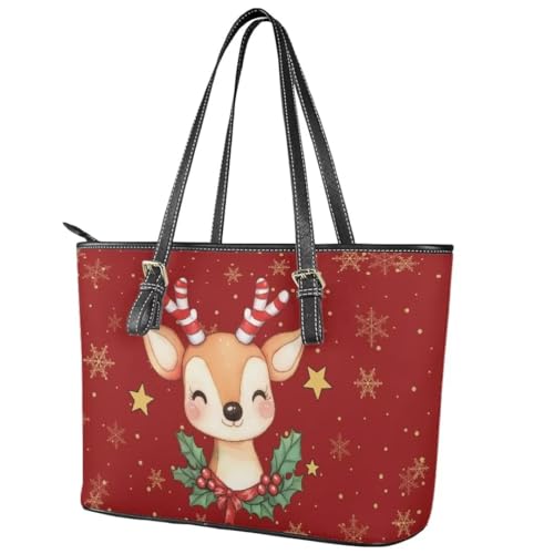 Image of Coldinair Christmas Leather Tote Bag for Women with Zipper Large Shoulder Tote Bag Shopping Casual Travel Bag Handbag Purse