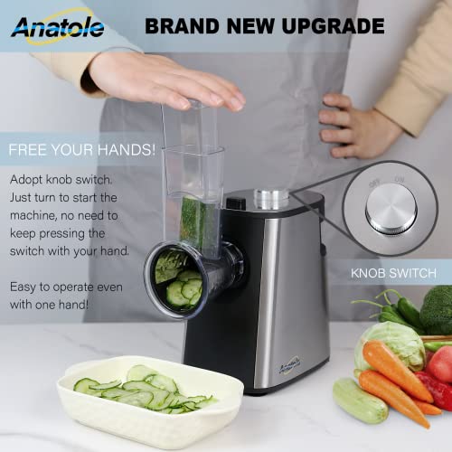 Anatole Electric Cheese Grater Stainless Steel Vegetable Slicer Shredder Potato Cutter Carrot Spiralizer 5 In 1 Chopper Rotary Salad Maker Machine With 5 Blades For Home Kitchen Bpa-Free #TOP1