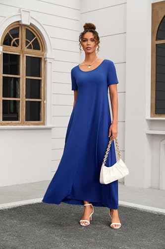 Image of Nimsruc Women Summer Long Dress Casual Sexy Short Sleeve Loose Maxi Dresses for Women 2025