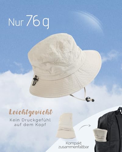 Creekstone Regenhut Damen Wasserdicht, Herren Bucket Hat Eimerhut, Sonnenhut UV Schutz, UPF50 Outdoor Faltbar Wandern Fischerhut (DE/NL/SE/PL, Alphanumerisch, Einheitsgröße, Beige)