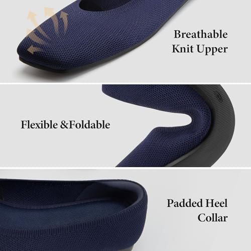 Image of AprCoco Women's Wide Toe Box Flats Square Toe Ballet Shoes Washable Knit Lightweight Slip On Walking Flats for Women Office Casual Dress